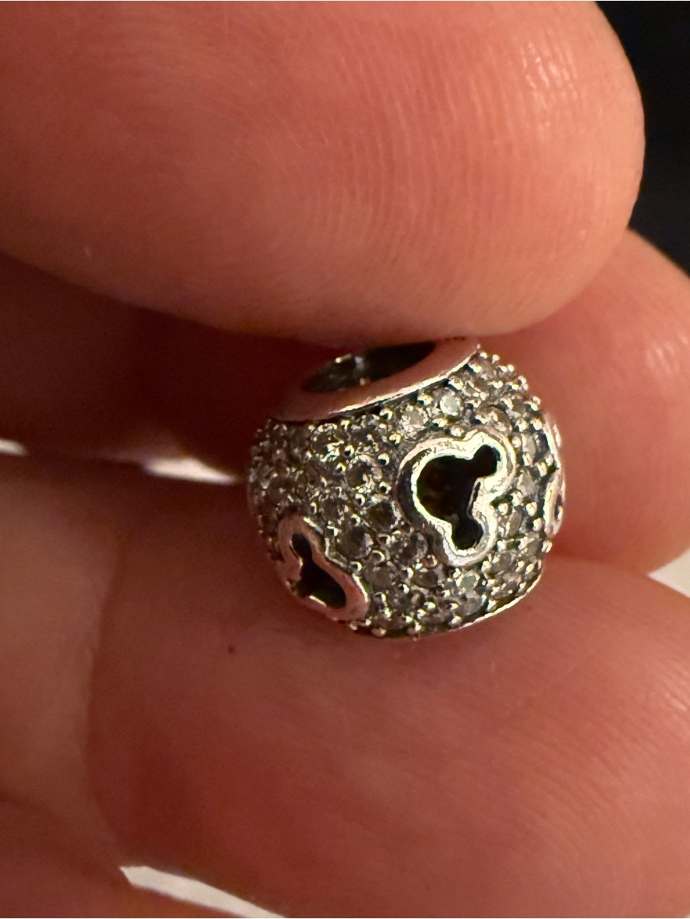 Pandora Silver Pave Charm with Heart Cutouts